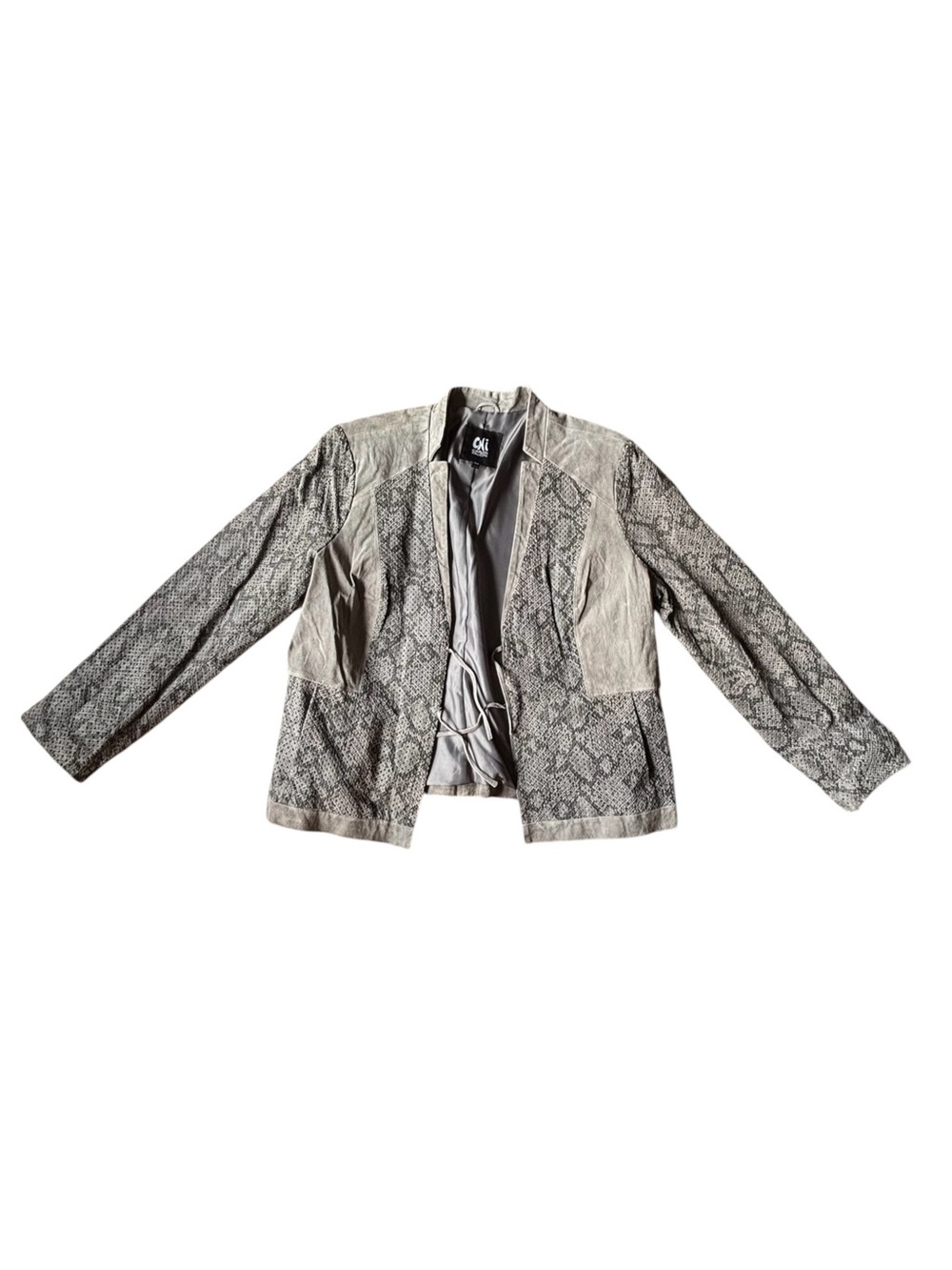 Chi By Falchi Gray suede and snakeskin-print jacket Festival Western Boho XL